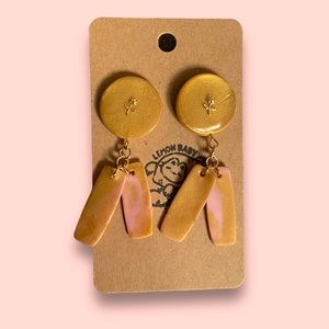 Handmade Pink and Gold Rose Themed Stud Style Dangle Earrings
